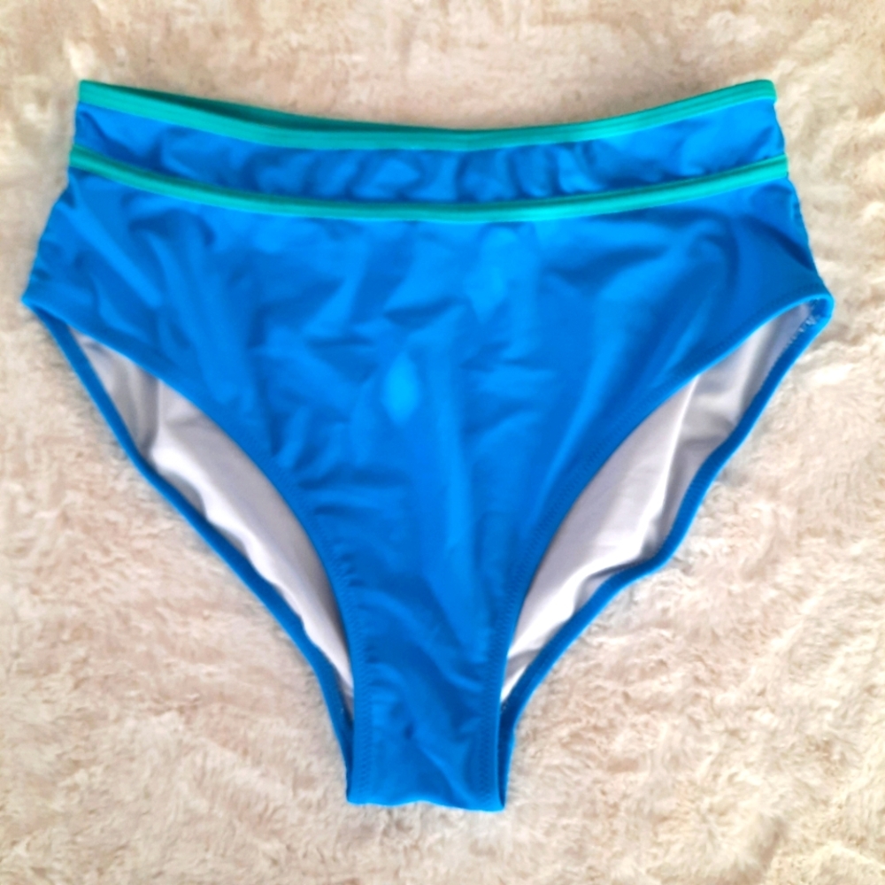 NWOT Bikini Bottoms Womens Sz Large Teal Blue Green High Waist